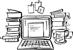 Computer and books illustration